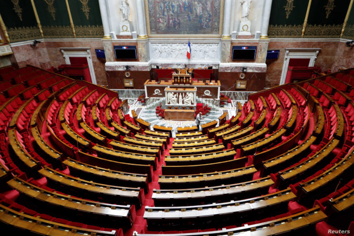 A general view shows the hemicycle of the French National Assembly before its opening session in Paris