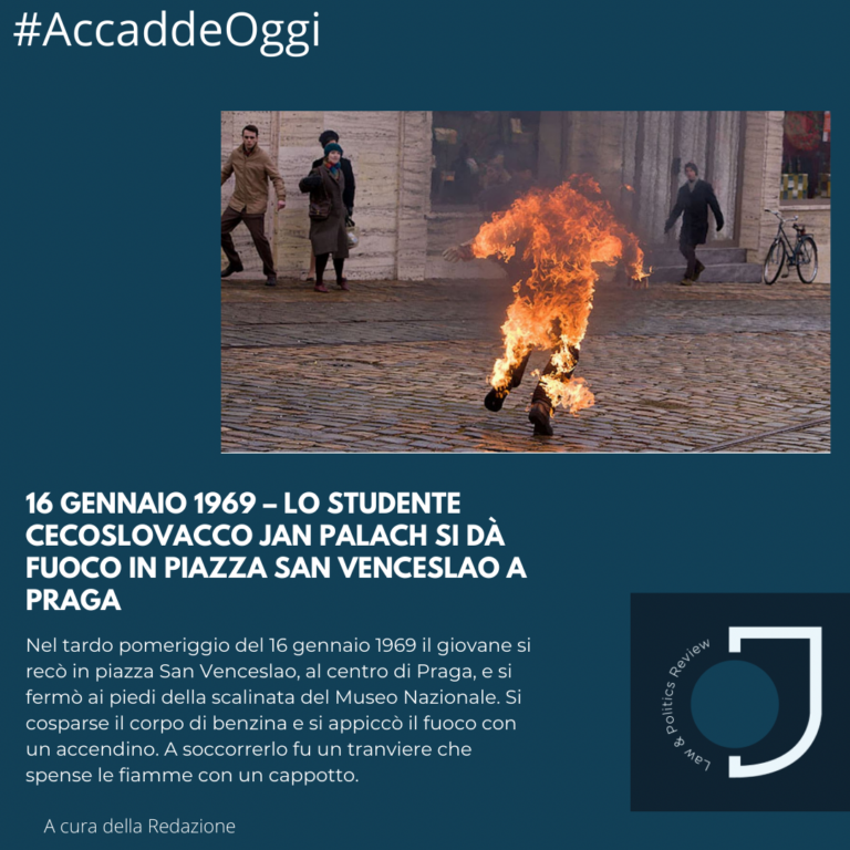 16 gennaio 1969 – Lo studente cecoslovacco Jan Palach si dà fuoco in Piazza San Venceslao a Praga