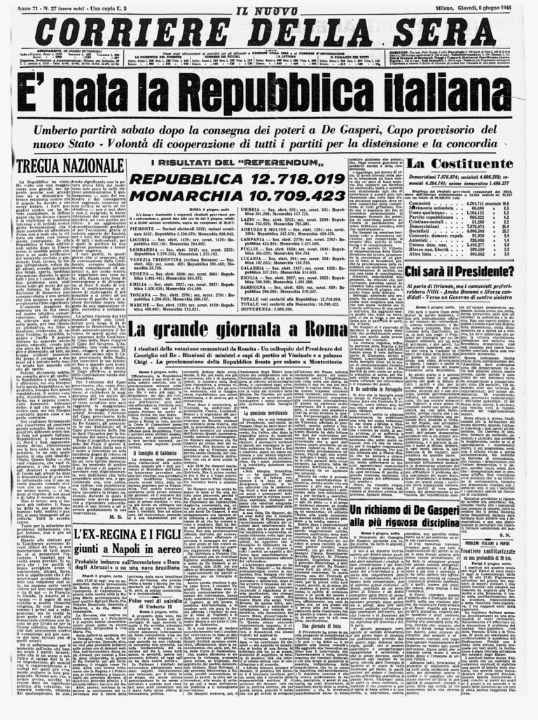 La nascita della Repubblica Italiana all’esito del plebiscito del 2 giugno 1946